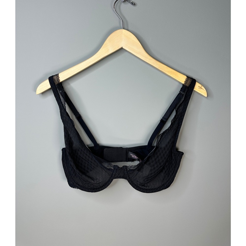 Victoria's Secret Unlined Demi Bra Women 34D Black Lace Mesh Underwire